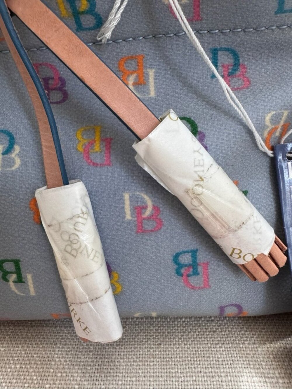 VTG NWT Dooney & Bourke Y2K Blue Rainbow Monogram Satchel Vachetta Leather Trim - Picture 5 of 16